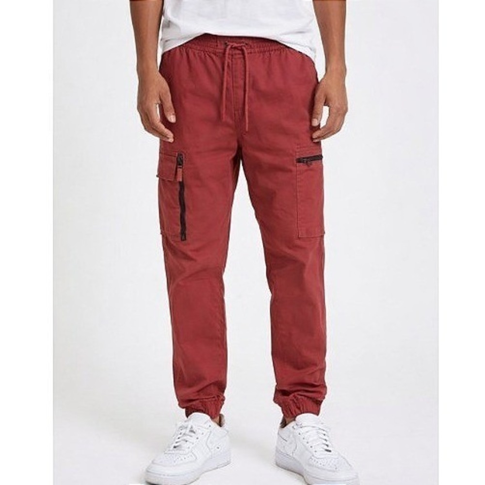 Forever 21 Cargo Jogger Pants Men Small Brick Red Utility EUC